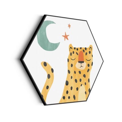akoestisch-schilderij-luie-luipaardje-hexagon_Wecho