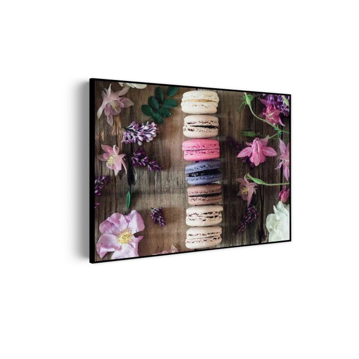 akoestisch-schilderij-macarons-op-bloemen-tafel-rechthoek-horizontaal_Wecho