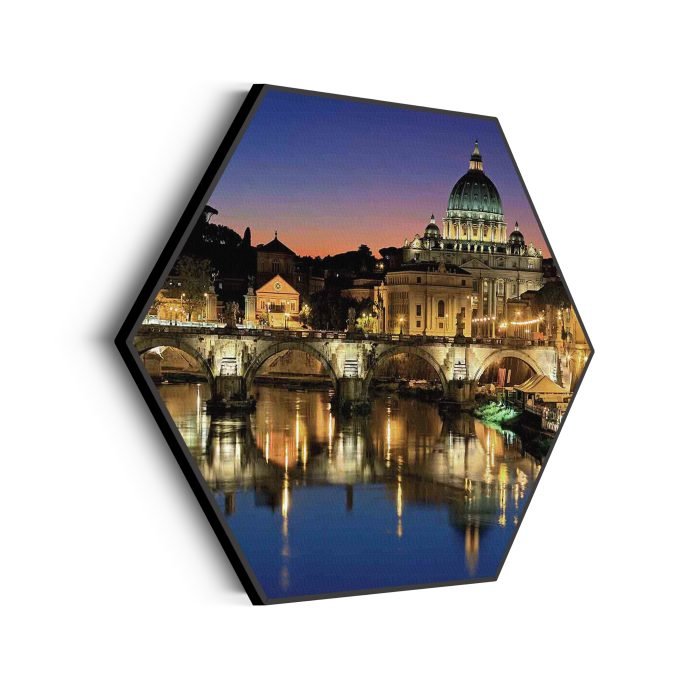 akoestisch-schilderij-rivier-tiber-rome-at-night-hexagon_Wecho