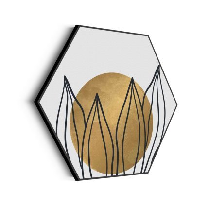 akoestisch-schilderij-scandinavisch-design-plant-met-goud-element-01-hexagon_Wecho