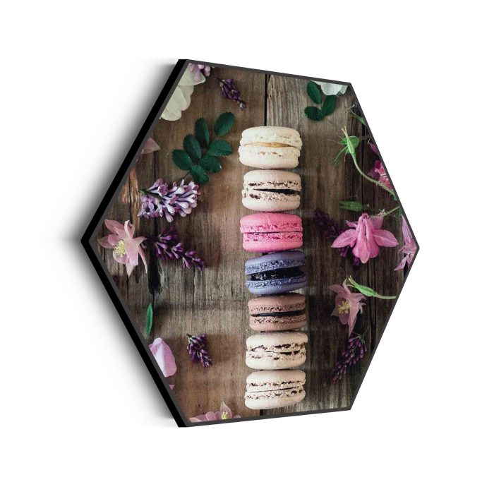 akoestisch-schilderij-macarons-op-bloemen-tafel-hexagon_Wecho