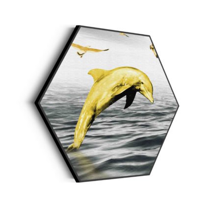 akoestisch-schilderij-springende-dolfijnen-goud-02-hexagon_Wecho