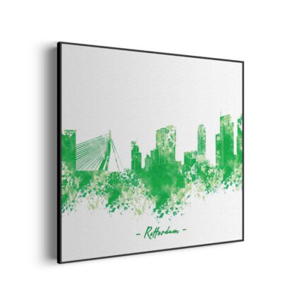 akoestisch-schilderij-skyline-rotterdam-watecolor-paint-vierkant_Wecho