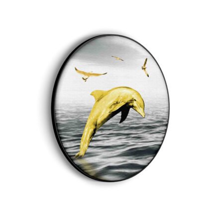 akoestisch-schilderij-springende-dolfijnen-goud-02-rond-muurcirkel_Wecho